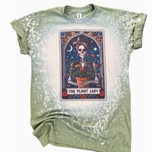 The Plant Lady - Skeleton Tarot Card Bleached Tee - Picture 1 of 1